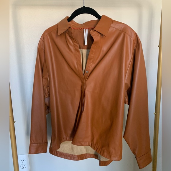 Anthropologie Faux Leather Blouse in Tan - Picture 8 of 8